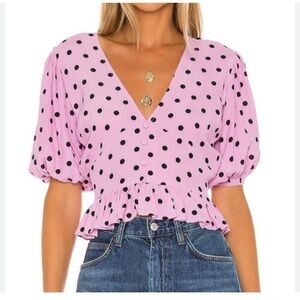 Faithfull the Brand Mona Puff Sleeve Polka Dot Top